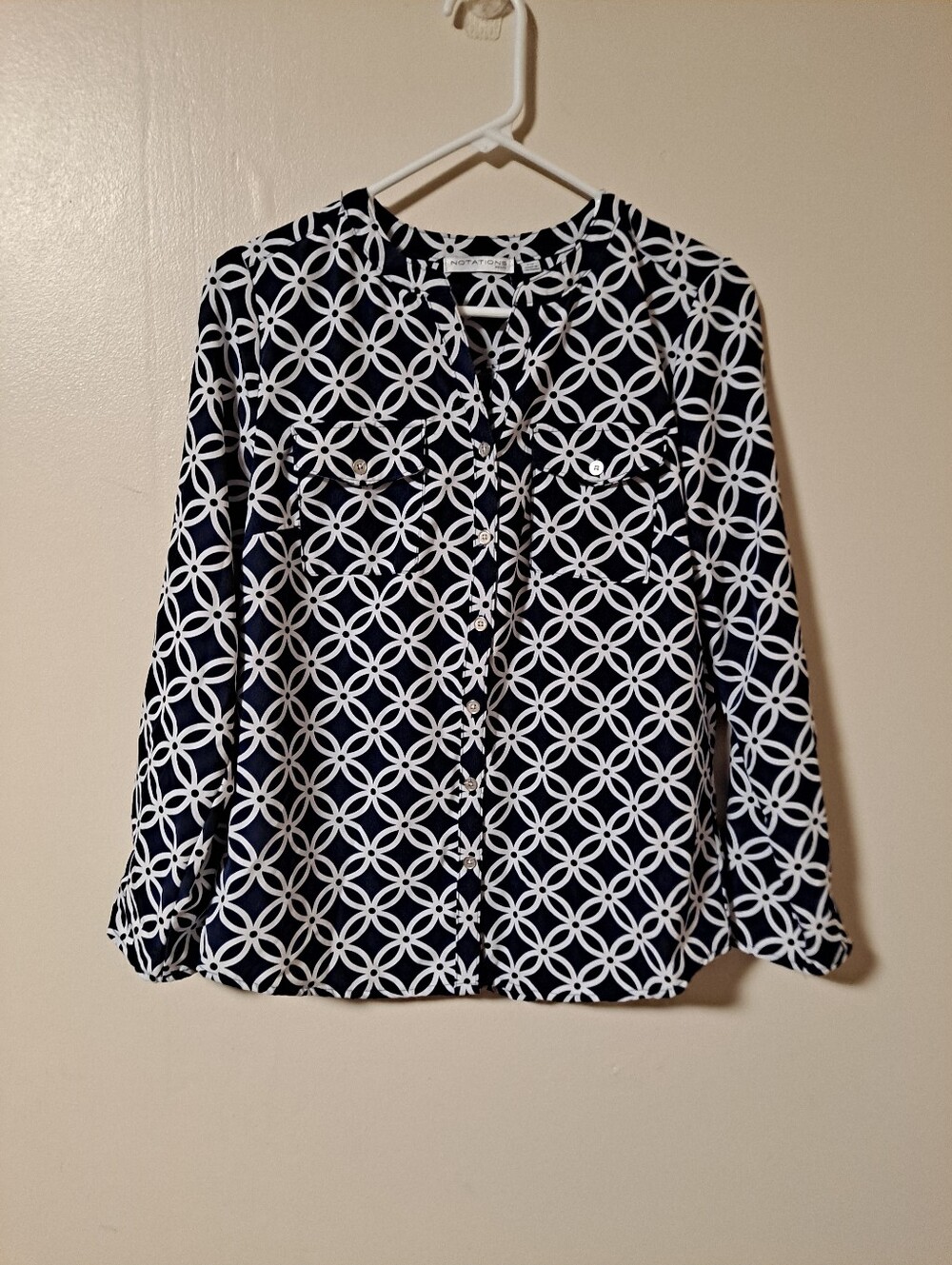 NOTATIONS petite  and White Geometric Button-Front Shirt